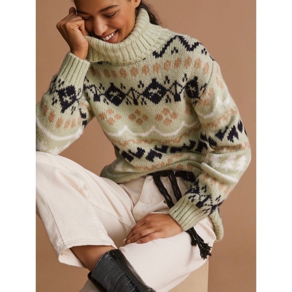 NEW ANTHROPOLOGIE Mint Turtleneck Tunic Sweater